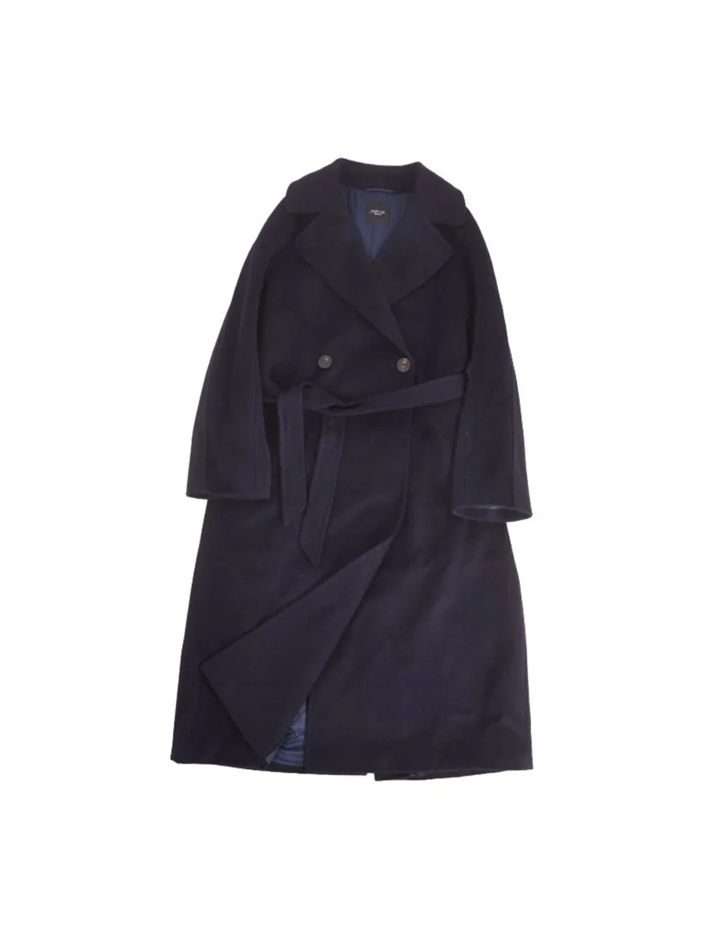 Max Mara Weekend Coat Long with Belt Double Breasted Wool Navy